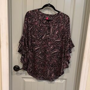 Vince Camuto Red Ruffled Flutter Sleeve Blouse